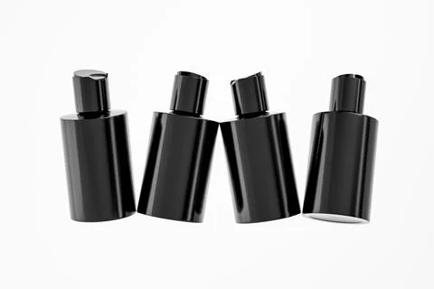 Black cosmetic plastic bottle with disk top flip cap mockup Stock Illustration