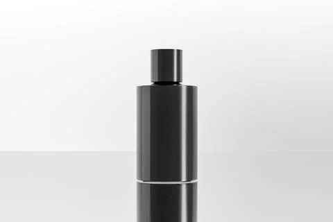 Black cosmetic plastic bottle with disk top flip cap mockup Stock Illustration
