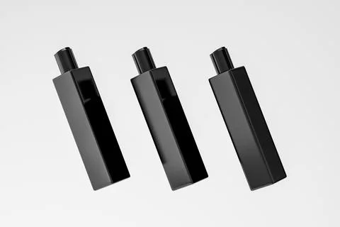Black cosmetic plastic bottle with disk top flip cap mockup Stock Illustration