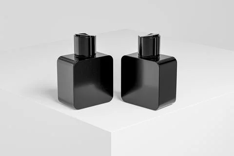 Black cosmetic plastic bottle with disk top flip cap mockup Stock Illustration