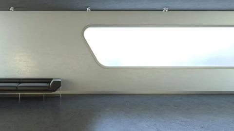 Black couch in interrior wall window copyspace (hitech interior series) Stock-Illustration