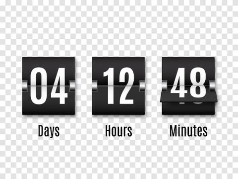 Black Countdown timer with white numbers isolated on transparent background Stock Illustration