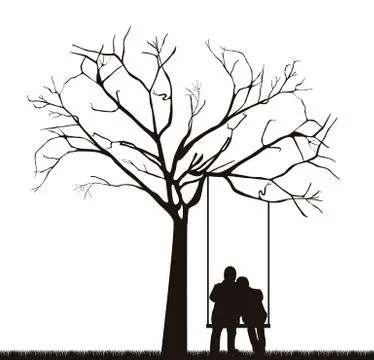 Black couple under tree over swing. vector illustration Ilustração Stock