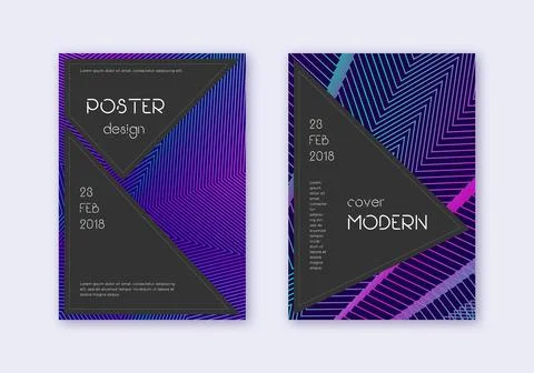 Black cover design template set. Neon abstract lin Stock Illustration