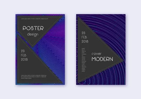 Black cover design template set. Neon abstract lin Stock Illustration