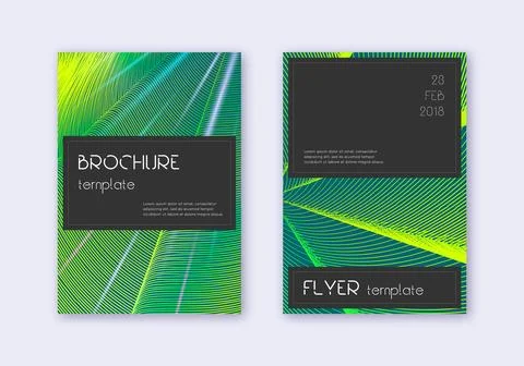 Black cover design template set. Green abstract li Stock Illustration