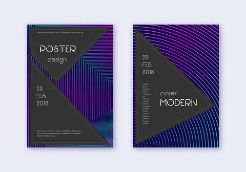 Black cover design template set. Neon abstract lin Illustrazione stock