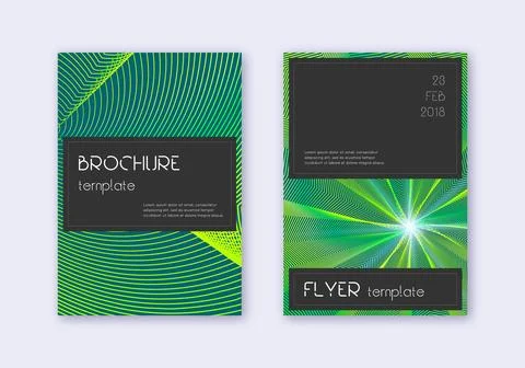 Black cover design template set. Green abstract li 스톡 일러스트