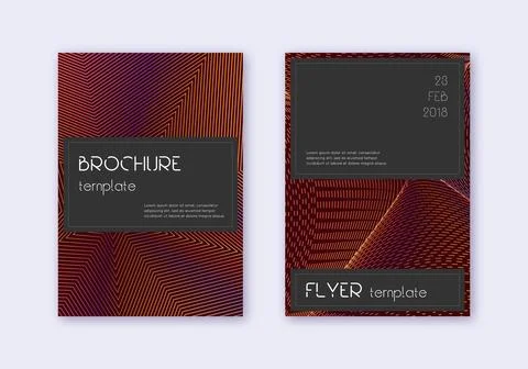 Black cover design template set. Orange abstract l Stock Illustration