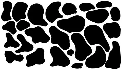 Black cow print pattern shapes collection on white background for animal design Stock Illustration