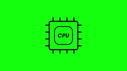 Black cpu electronic processor chip icon green screen 10 animations chroma key Stock Footage 140189140