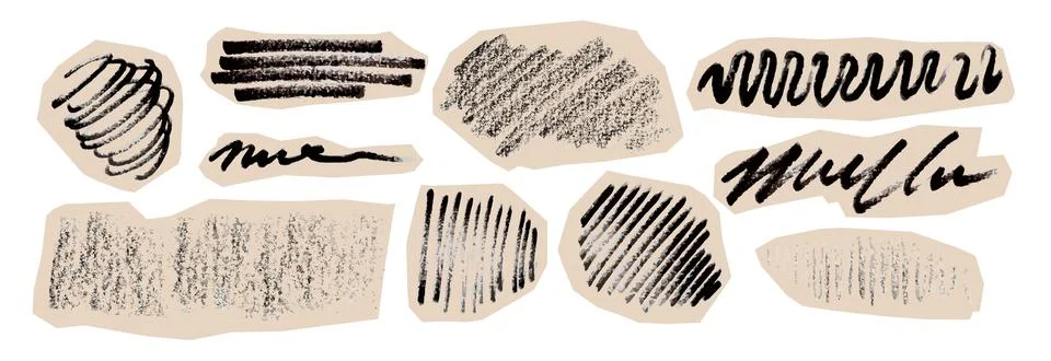 Black crayon scribbles set isolated on white 스톡 일러스트