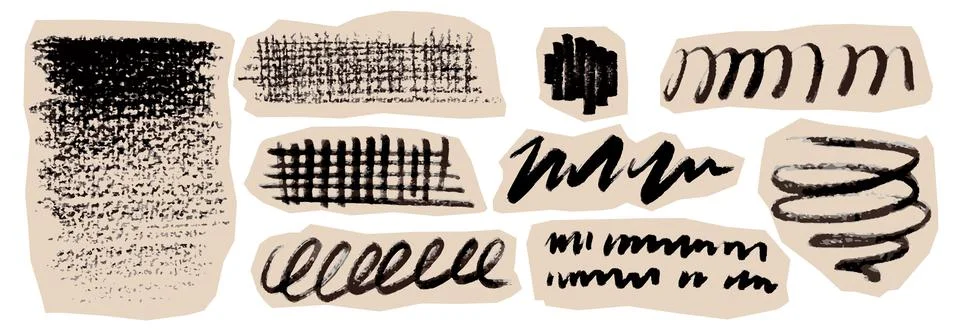 Black crayon scribbles set isolated on white Illustrazione stock