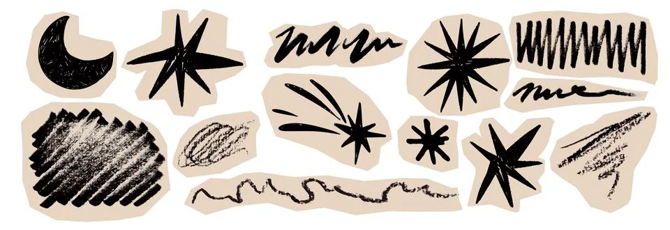Black crayon scribbles set isolated on white 스톡 일러스트