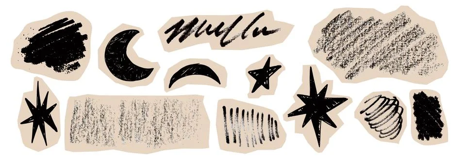 Black crayon scribbles set isolated on white Stockillustratie