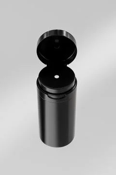 Black cream pump bottle with flip cap mockup, cylindrical cosmetic bottle Stock Illustration