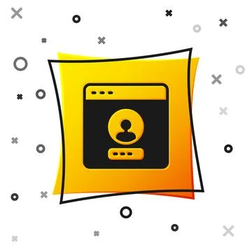 Black Create account screen icon isolated on white background. Yellow squar.. Stock Illustration