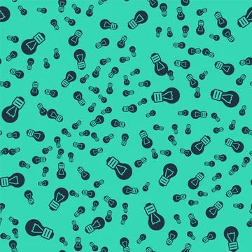 Black Creative lamp light idea icon isolated seamless pattern on green Illustrazione stock