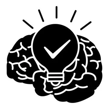 Black Creativity Icon. Vector Illustration of Brain and Glowing Light Bulb... Stock Illustration