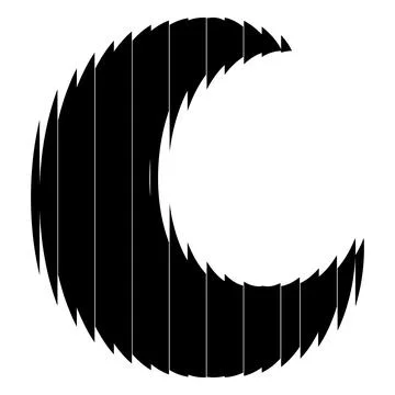 Black crescent moon with jagged edges and a ribbed glass effect. Stock Illustration