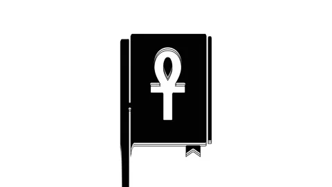 Black Cross ankh book icon isolated on white background. 4K Video motion graphic Stock Footage 233955970