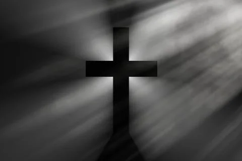 Black cross in the rays of light, simple Christian cross sign, 3D rendering Stock Illustration