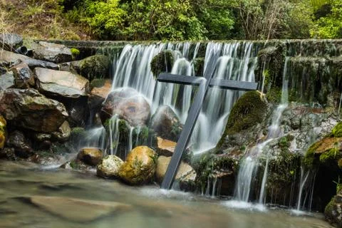 Black cross waterfall Stock Photos