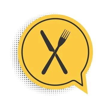 Black Crossed fork and knife icon isolated on white background. Restaurant icon Stock Illustration