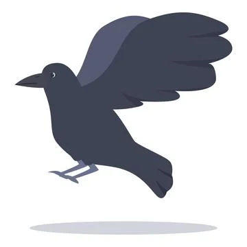 Black crow flying with spread wings, bird in motion Stock Illustration