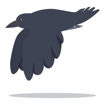Black crow flying with spread wings and claws visible Stock Illustration