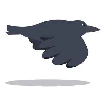 Black crow flying with spread wings and white background Stock Illustration