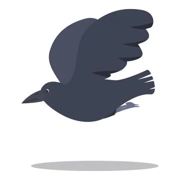 Black crow flying with wide open wings and casting shadow Stock Illustration