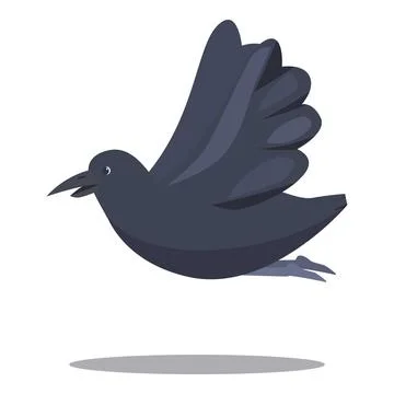 Black crow flying with wide open wings and open beak Stock Illustration
