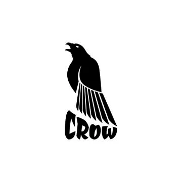 Black crow logo on a white background. Raven isolated. Stock Illustration