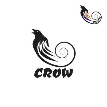 Black crow logo on a white background. Raven isolated. Stock Illustration