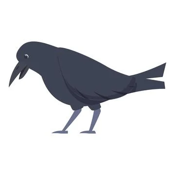 Black crow standing and croaking, bird illustration Stock Illustration