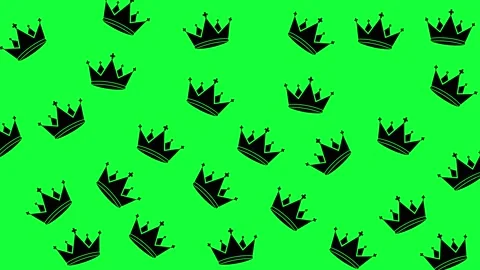 Black crown cartoon doodle pattern with green scre Stock Footage 325963488