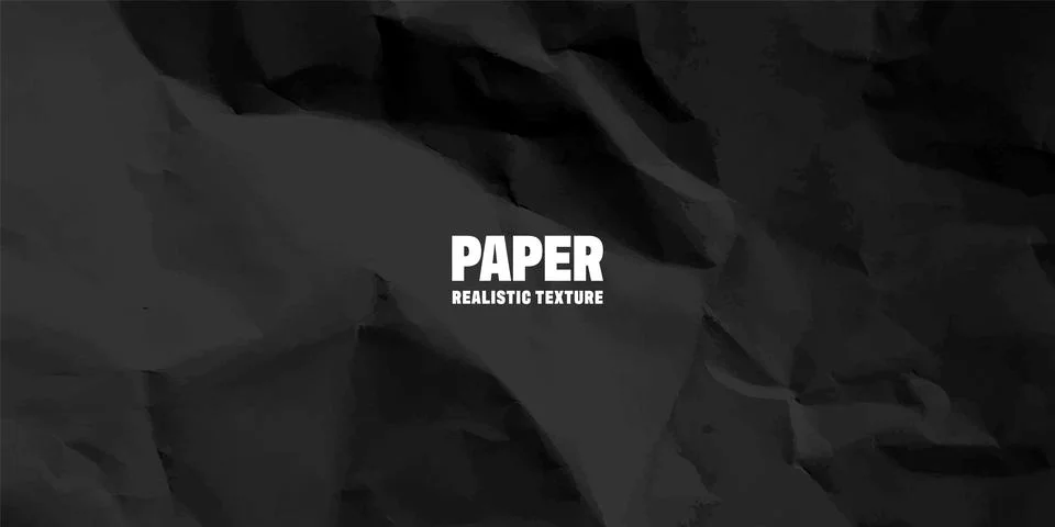 Black crumpled paper texture pattern. Rough grunge old blank. Vector abstract Stock Illustration