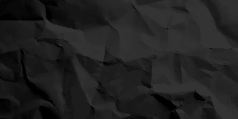 Black crumpled paper texture pattern. Rough grunge old blank. Vector abstract Stock Illustration