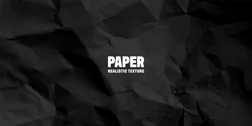 Black crumpled paper texture pattern. Rough grunge old blank. Vector abstract Stock Illustration