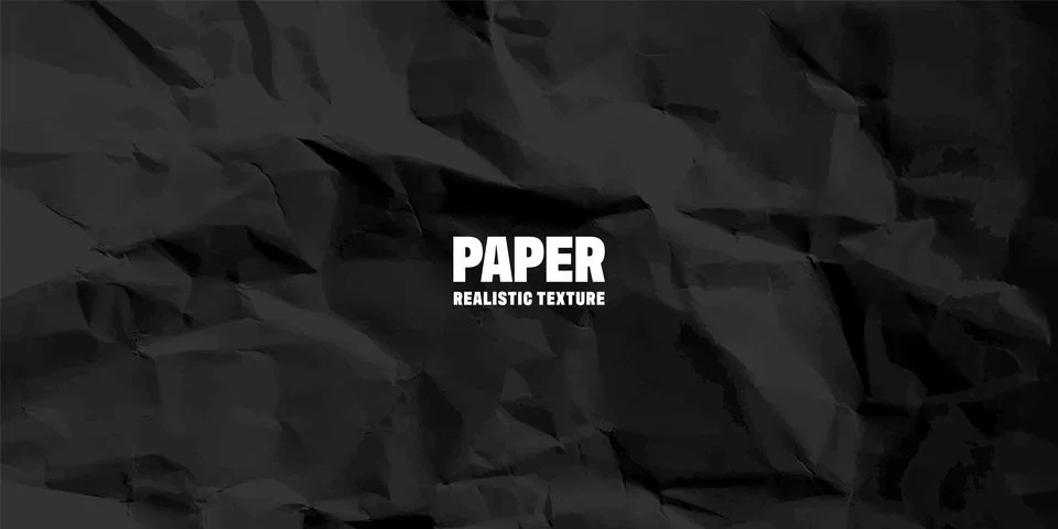Black crumpled paper texture pattern. Rough grunge old blank. Vector abstract Stock Illustration