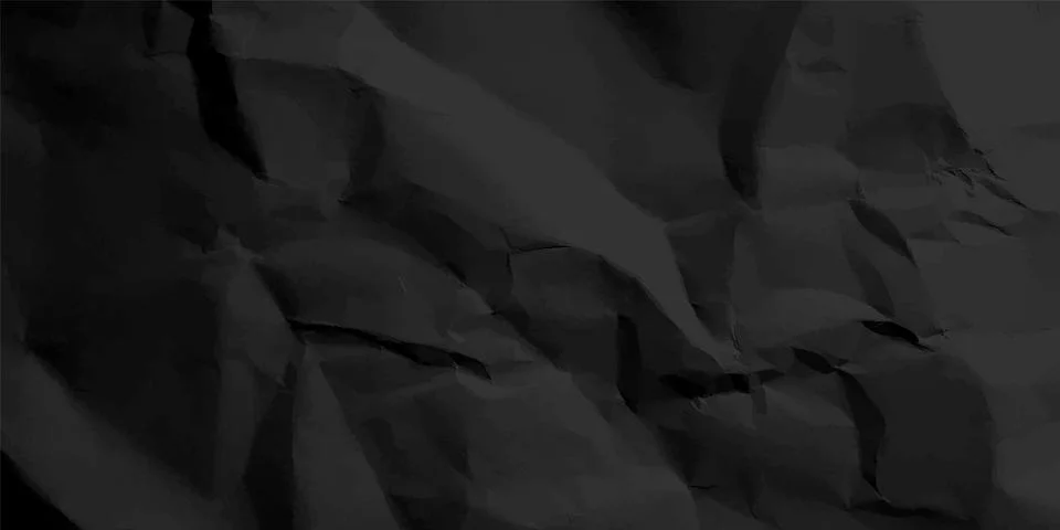 Black crumpled paper texture pattern. Rough grunge old blank. Vector abstract Stock Illustration