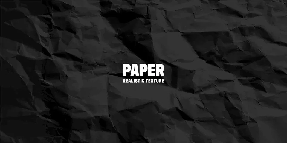 Black crumpled paper texture pattern. Rough grunge old blank. Vector abstract Stock Illustration