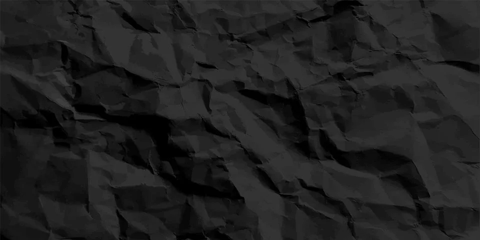 Black crumpled paper texture pattern. Rough grunge old blank. Vector abstract Illustrazione stock