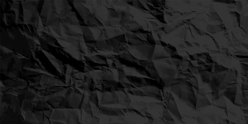 Black crumpled paper texture pattern. Rough grunge old blank. Vector abstract Stock Illustration