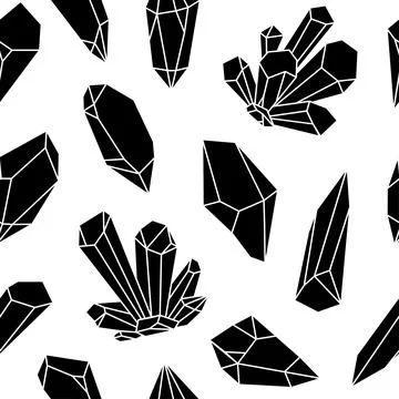 Black crystal seamless pattern. Diamonds crystals print, jewelry gemstone geo Stock Illustration