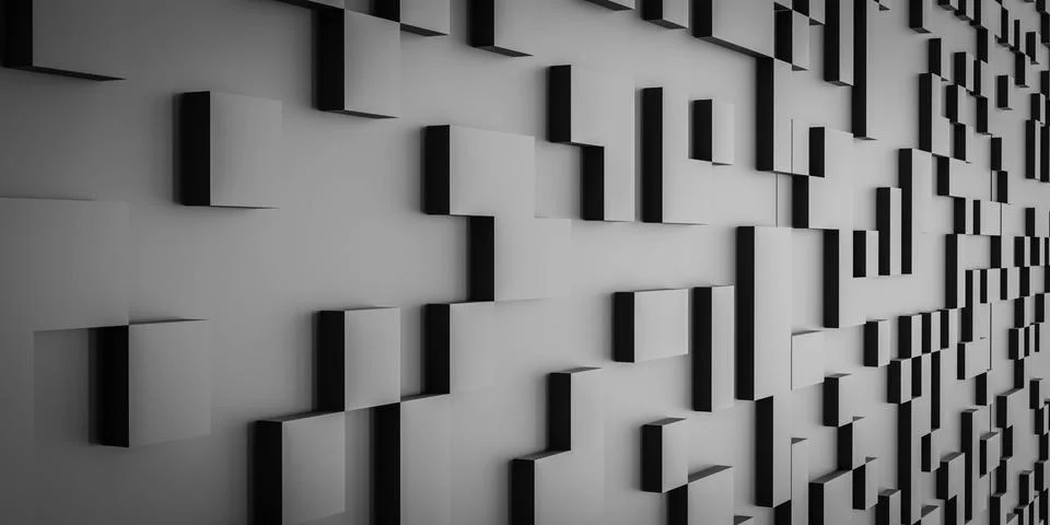 Black cube abstract texture with low key lighting background 3d illustration Illustration