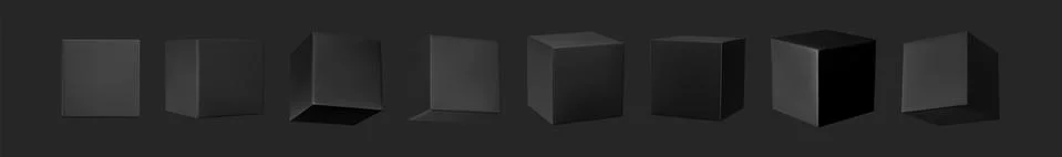 Black Cube collection. set dark cubes of geometric 3d objects isolated. Stock Illustration