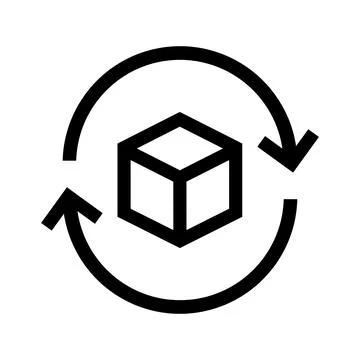 Black cube icon with circular arrows for logistics Stock Illustration