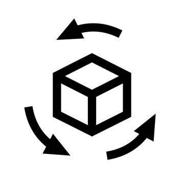 Black cube icon with rotating arrows isolated on transparent background Stock Illustration